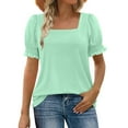 thumbnail image 2 of Short Sleeve Shirts for Women, Xunlbb Women's Casual Solid Square Neck Loose Short Sleeve T-shirt Blouses(Mint Green,S), 2 of 7