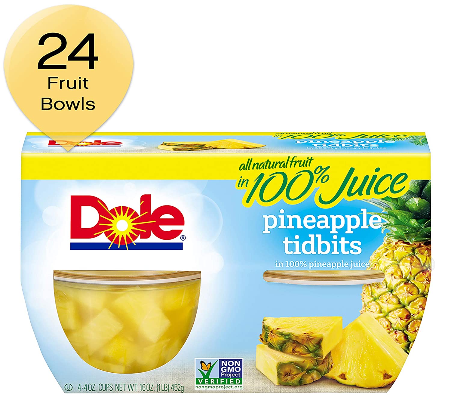 DOLE FRUIT BOWLS Pineapple Tidbits in Juice, 4 Cups (6 Pack) Walmart