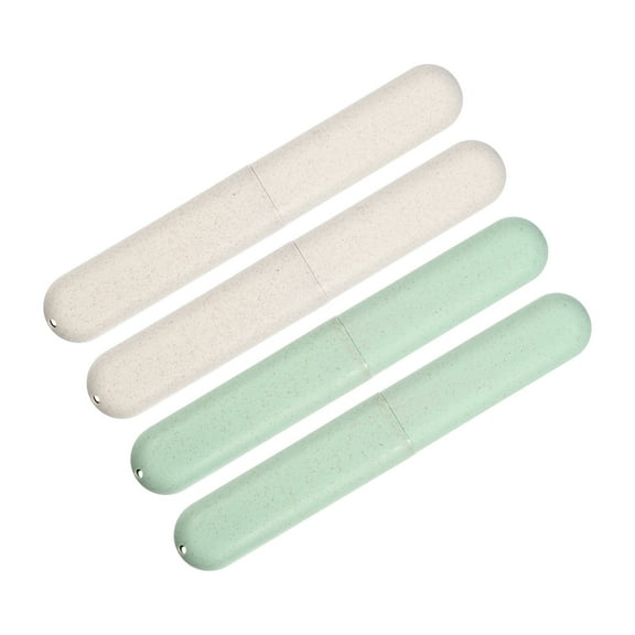 Unique Bargains 4Pcs Toothbrush Holders Case Green Beige for Travel 8.07"x1.22"x0.83"