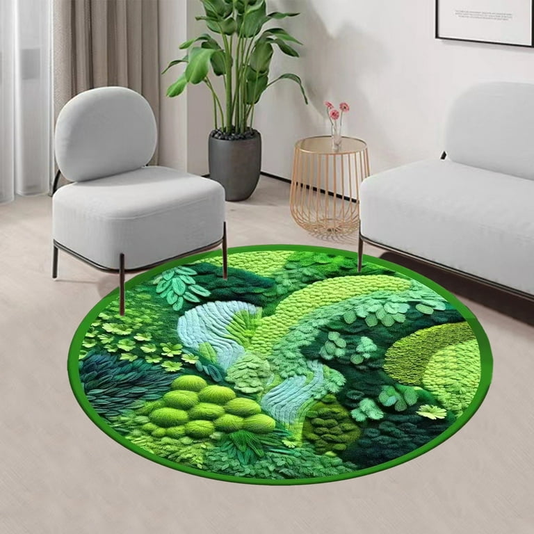 Sdjma Round Green Moss Bath Mat Cute Washable Moss Rug for Bathroom dcor Non Slip Shaggy Absorbent Bath Rugs for Sink, Shower, Tub, Entry, Size: 40