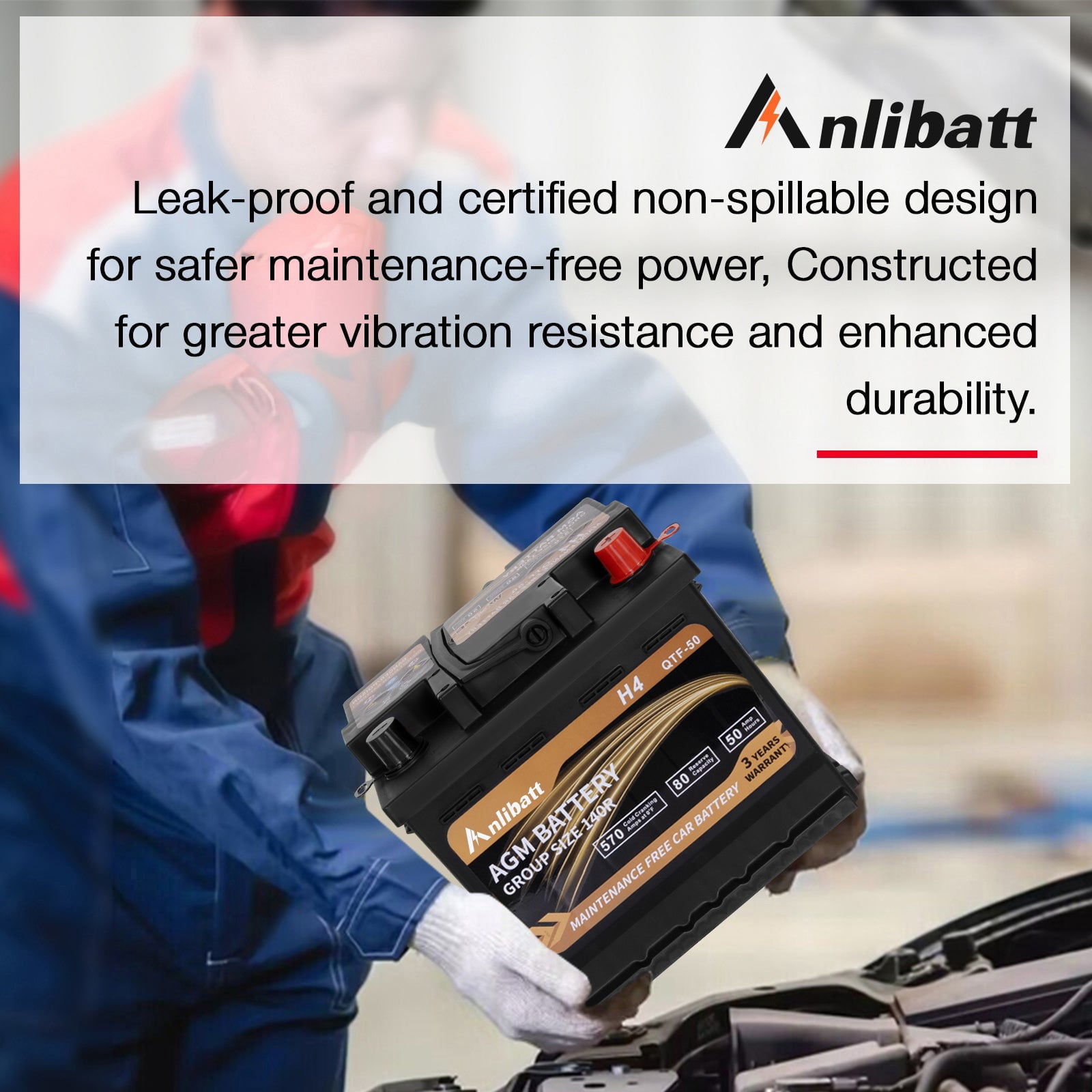 Anlibatt Platinum AGM Group 140R Battery, 12 Volt Rechargeable Automotive Batteries for Car, H4 570CCA 50Ah 80RC