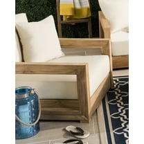 SAFAVIEH Couture Montford Modern Brazilian Teak Wood Solid Armchair, Natural Teak/Beige