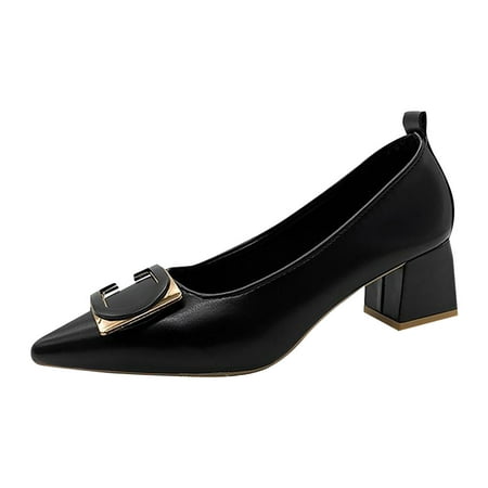 

GWAABD Slip on Loafers for Women Casual Shoes Fashion Pointed toe Simple Letters New Pattern High Heels Comfortable Square Heel Thick Heel