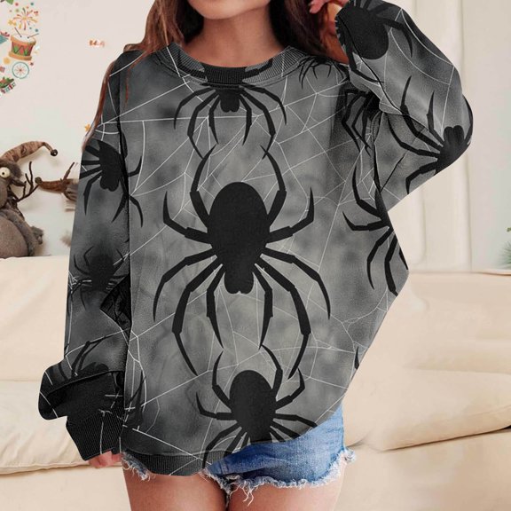 BaoFuBaoMei Boys Girls Sweatshirts Long Sleeve Halloween Spiderweb Cuffed Sleeve Pullover Tops Loose Crew Neck Fall Clothes for School Daily Wear Outdoor