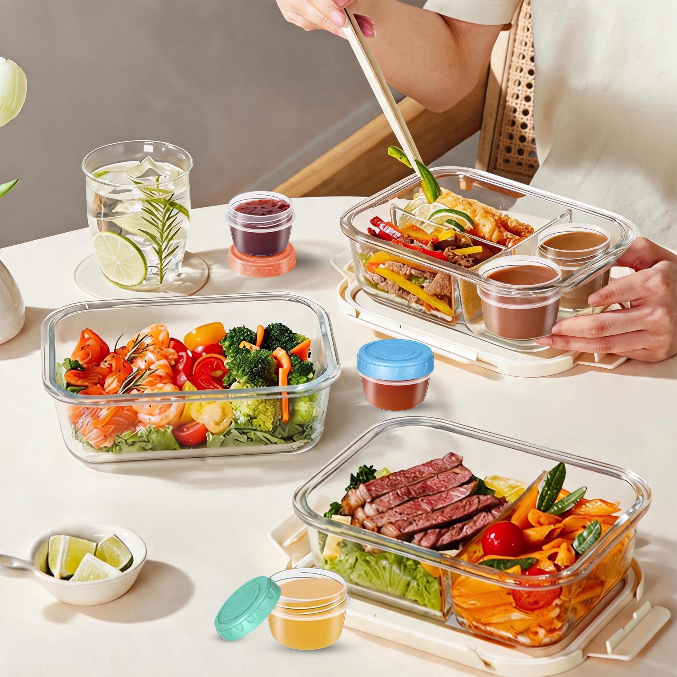 4oz Small Plastic Food Storage Containers with Lids, Leakproof Freezer Mini Meal Prep Containers, Portable Travel Snack Sauce Cups
