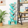thumbnail image 4 of LEYAOYAO Tall Tree Bookshelf 8-Tier Floor Standing Tree Bookcase with Bottom Shelf, Teal, 4 of 9