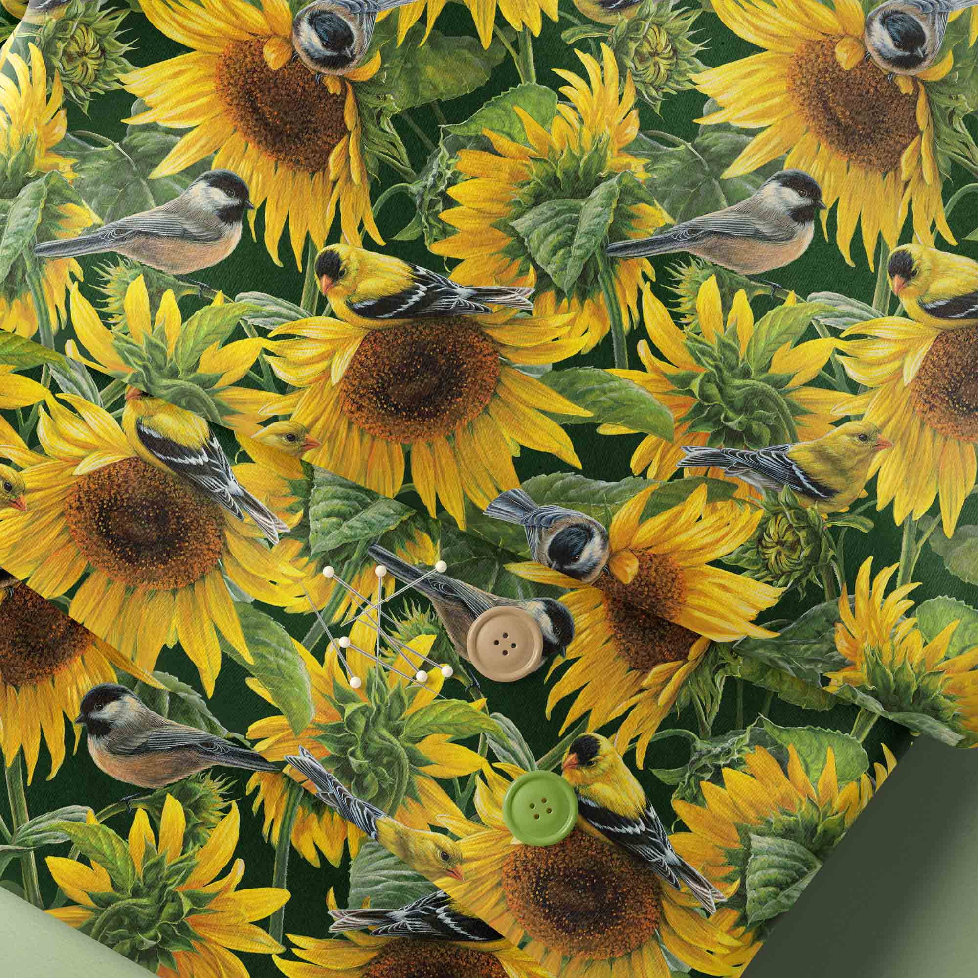 (2 pack) 1 Yard 100% Cotton Sunflowers and Birds, Multi-color, 44" Wide for Quilting & Sewing by David Textiles
