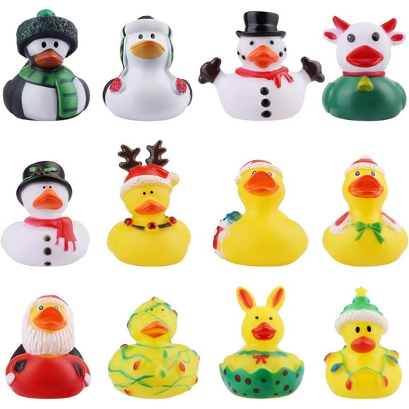 shiyou-12pcs Christmas Rubber Ducks, Bath Rubber Ducky Toys Cute Assorted Holiday Rubber Ducks for Christmas Holiday Celebrations Party Supplies Gifts