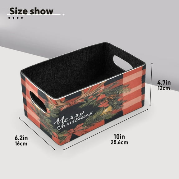 BZSMCE Shelf Baskets Design Elegant Plaid Christmas Painting Pattern Storage Cube Bins 10.1*6.3*4.7in Set of 2