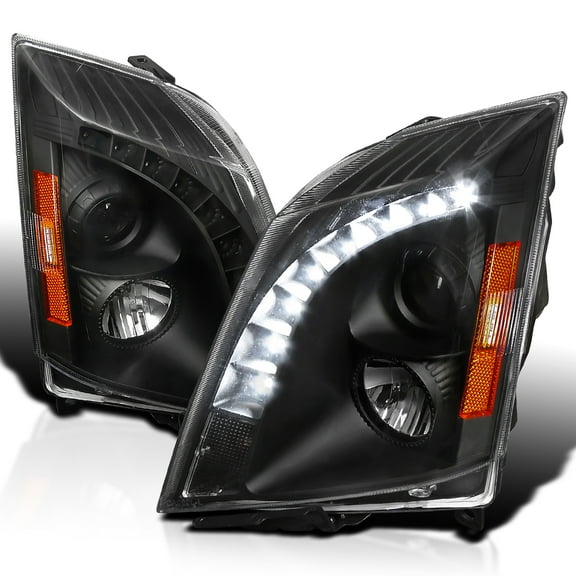 Spec-D Tuning SMD LED Black Projector Headlights Compatible with 2008-2014 Cadillac CTS, Left Right Pair Headlamps Assembly