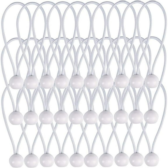 30 Pack Bungee Balls, White Ball Bungee Heavy Duty Heavyweight 9inches Tarp Bungee Cords, Weather Resistant Tie Down Strap 4mm Thickness - for Camping, Tents, Cargo, Holding Wire and Hoses