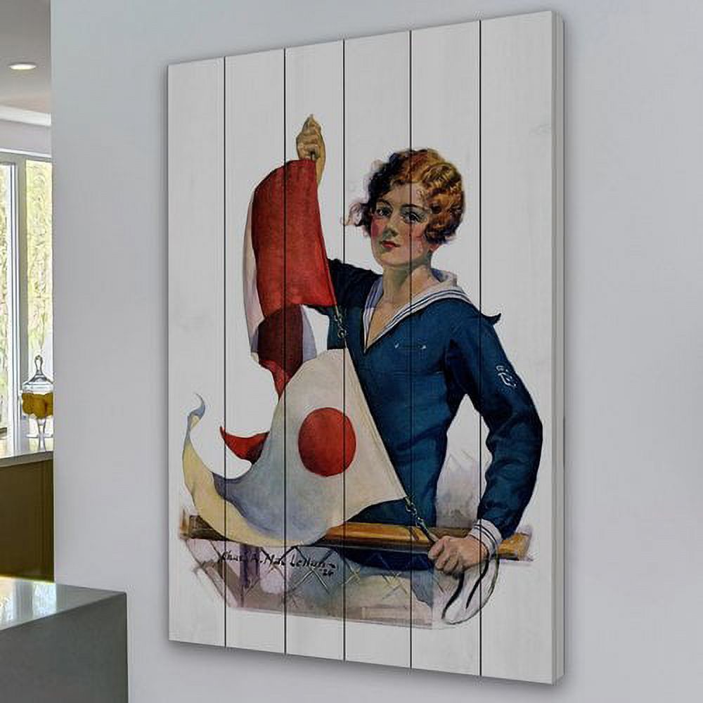 "Flag Raising" Painting Print on White Wood