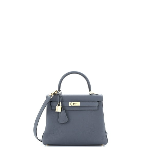 Pre-Owned Hermes Kelly Handbag Grey Togo with Permabrass Hardware 25 By Rebag