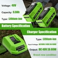 thumbnail image 2 of 2Pack 6000mAh 40V 29472 Replacement Battery 6.0Ah and 29482 Charger Compatible with GreenWorks 40V GMAX Power Tools 29252 20202 22262 25312 25322 20642 22272 27062 G-MAX Lawn Mower Tool, 2 of 11