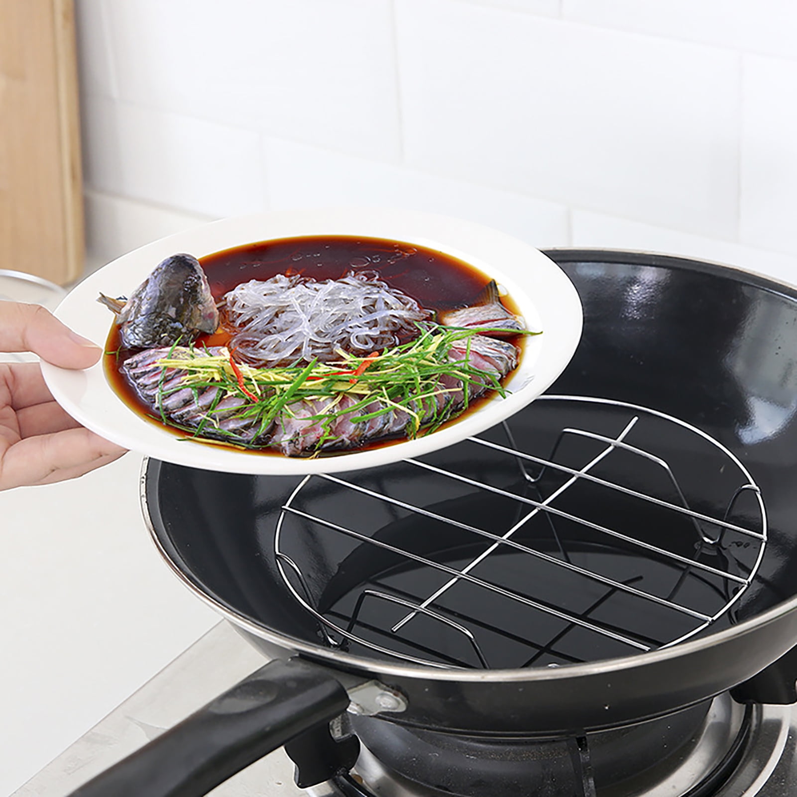 InBlossoms Grille de refroidissement pour barbecue en carbone avec pieds ronds en acier inoxydable Diamètre 20,1 cm