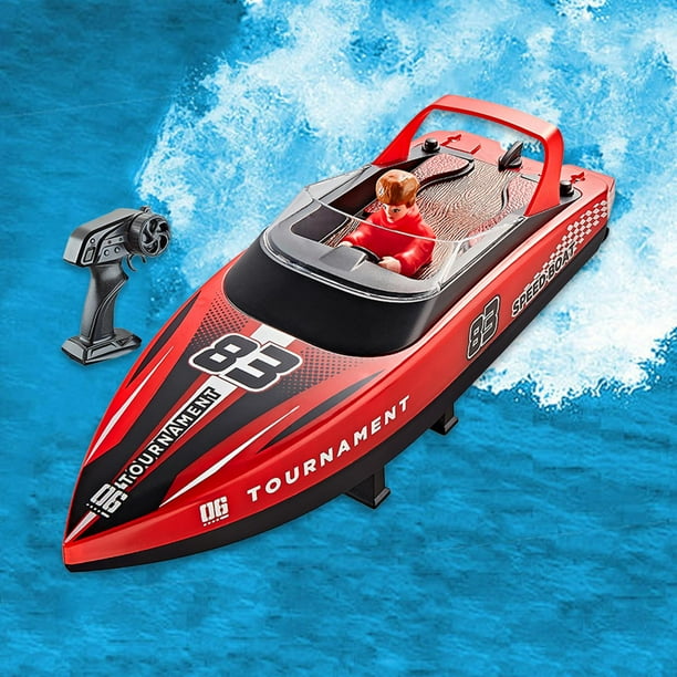 Lancha de control remoto de 2,4 GHz, regalo para piscinas fluviales y saladas. Rojo