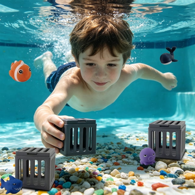 Pool Diving Toy Set with Sinking Cages & Animals Underwater Rescue Game for Kids Fun Water Play Summer Gift for Boys Girls