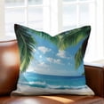 thumbnail image 2 of Coconut Tree Throw Pillow Cover Beach Blue Sky Sea Cotton Linen Cushion Cover Throw Pillow Case with Invisible Zipper for Couch Sofa Bed Chair Car 26x26 Inch, 2 of 14