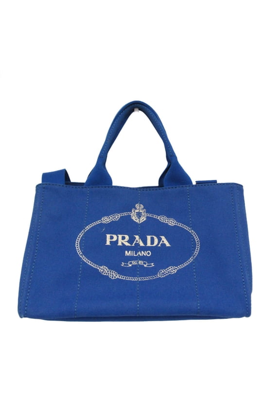 Pre-Owned Prada Canapa Medium Size Women's Canvas Shoulder Bag,Tote Bag Blue