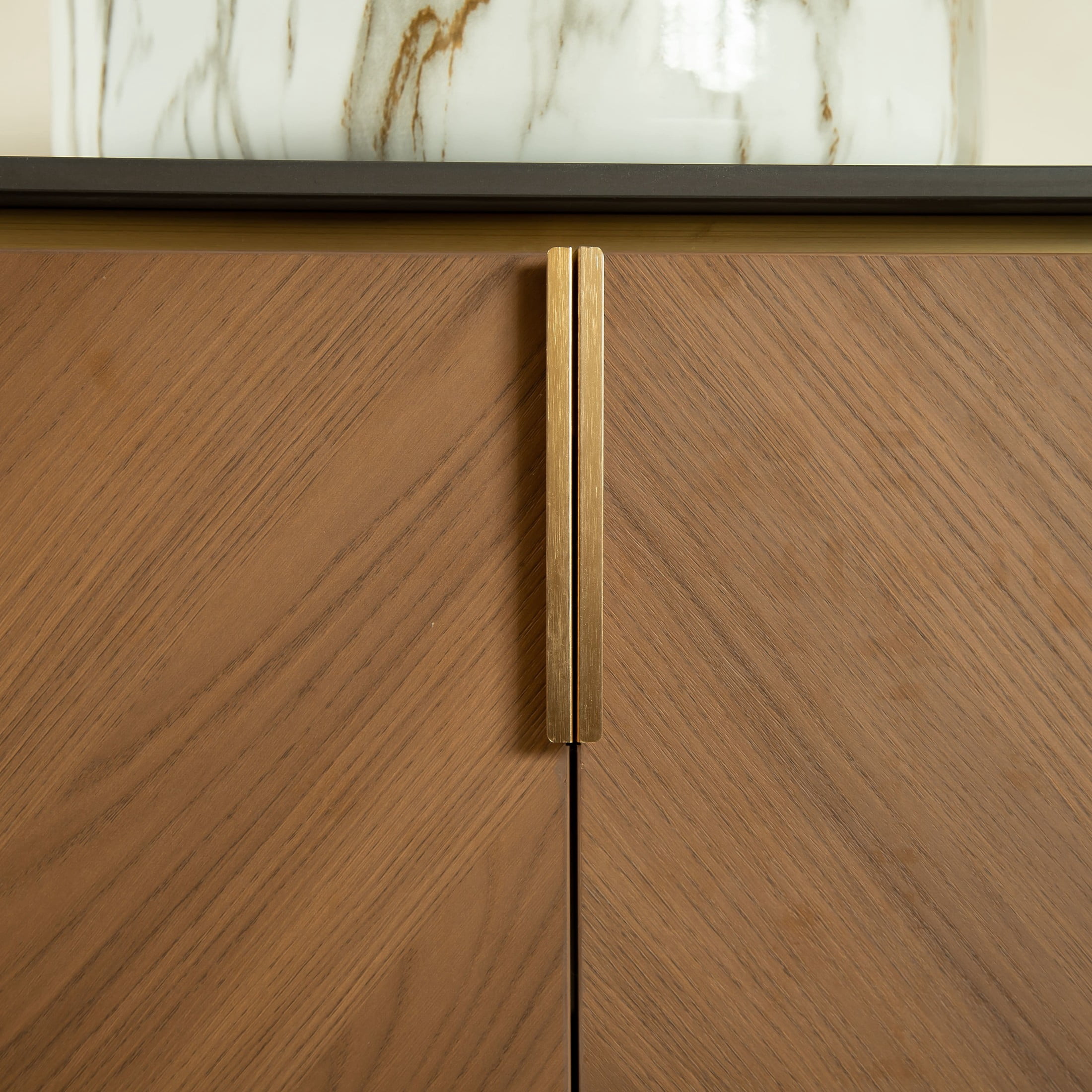 Noble House Arai 60" Bathroom Vanity with Sintered Stone Countertop, Wooden Storage Cabinet, Gold Handles, Brown Oak