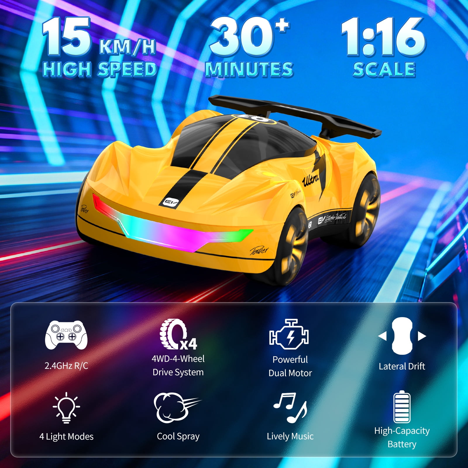 Gmdisc Remote Control Car for Kids,1:16 High Speed RC Cars with Headlight,Christmas Birthday Gift Toys for 8 11 Year Old Boys Kids