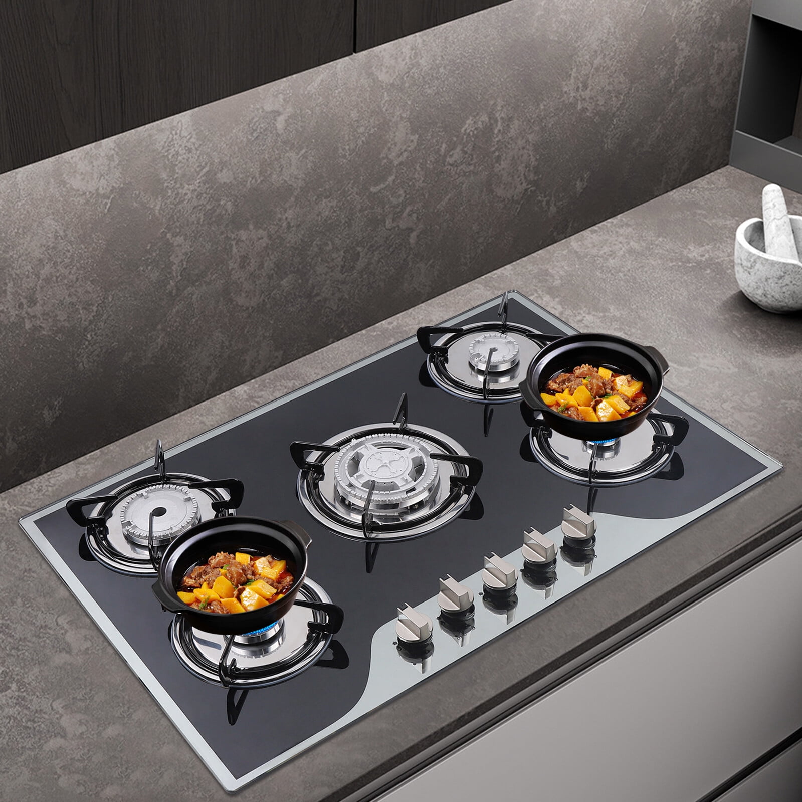 30.5*20.1 Cook Top 30 Inch Stainless Steel Built-in 5 Burners Stove LPG/NG Gas Cooker Hob for Restaurants