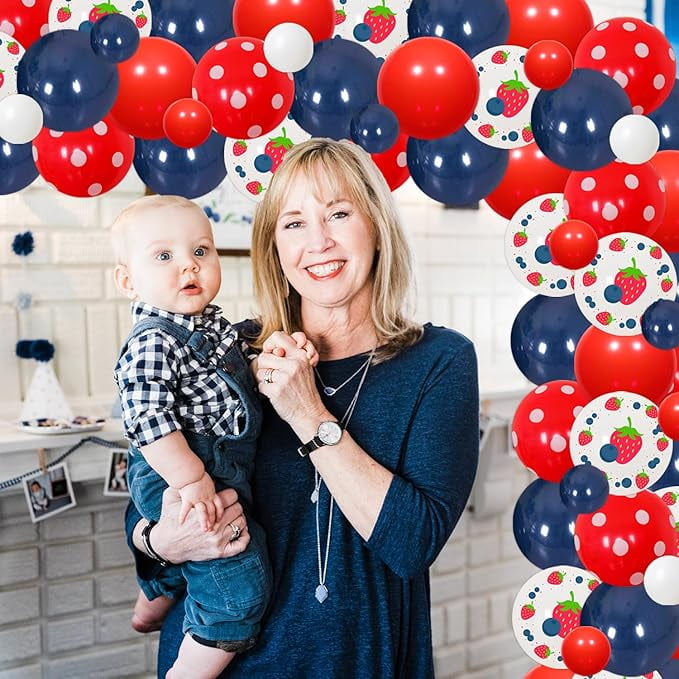 66Pcs Berry Sweet Baby Shower Decorations, Blueberry Strawberry Balloon Garland Arch Kit with a Berry Sweet Baby Is on the Way Backdrop for Girls Fruit Berries Themed Baby Shower Party Supplies
