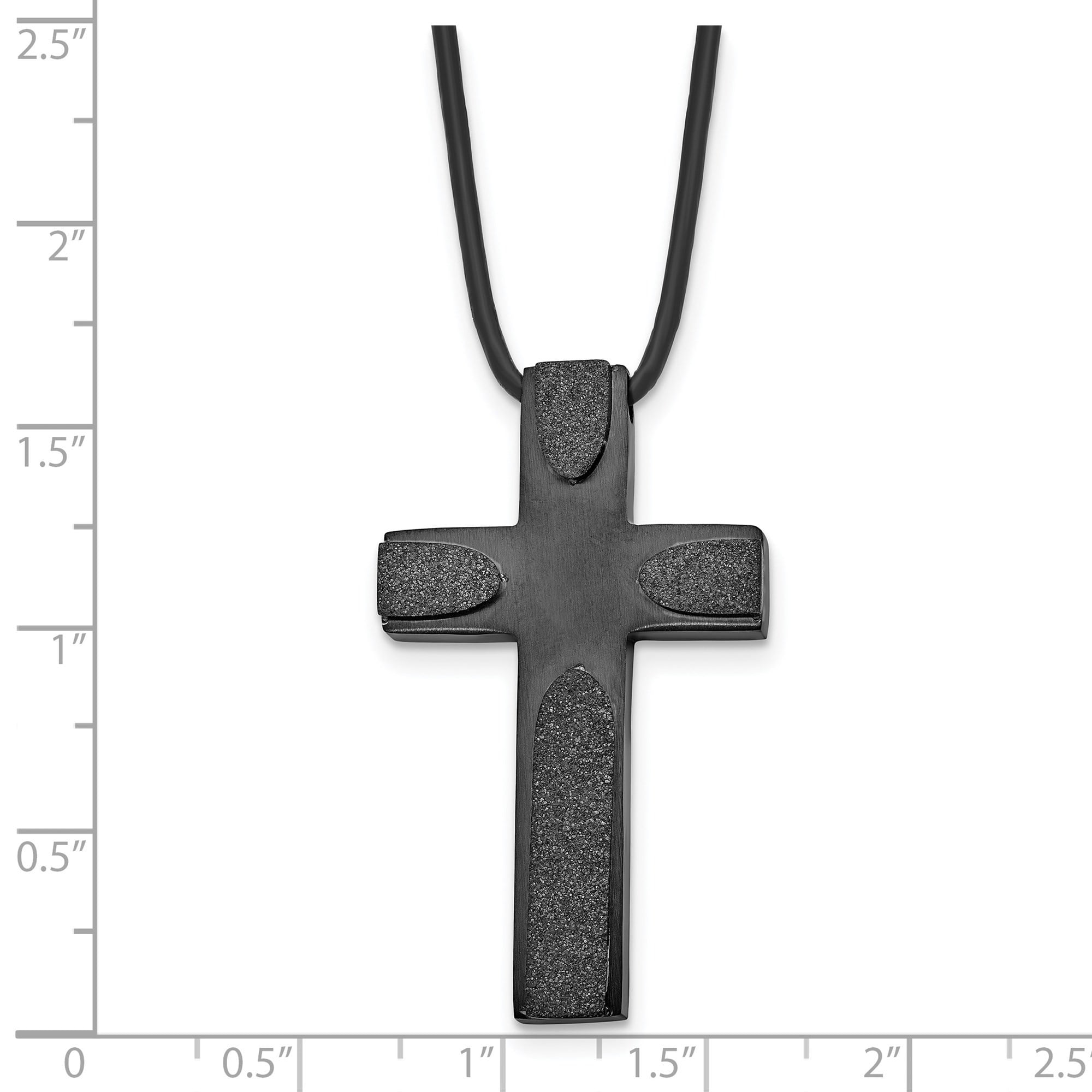 Matte Black Stainless Steel Cross Pendant Necklace for Men with Textured Finish Brushed Details Leather Cord Minimalist Modern Symbolic Design Spiritual Jewelry for Daily or Special Occasions