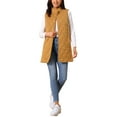 thumbnail image 2 of Women's Long Puffer Vest Stand Collar Sleeveless Puffy Jackets Lightweight Gilet Quilted Warm Coat S Brown, 2 of 6