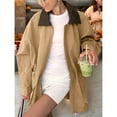 thumbnail image 5 of Female Oversized Fall Barn Jacket Zip Up Cotton Utility Jacket Casual Trench Coat Khaki M, 5 of 10