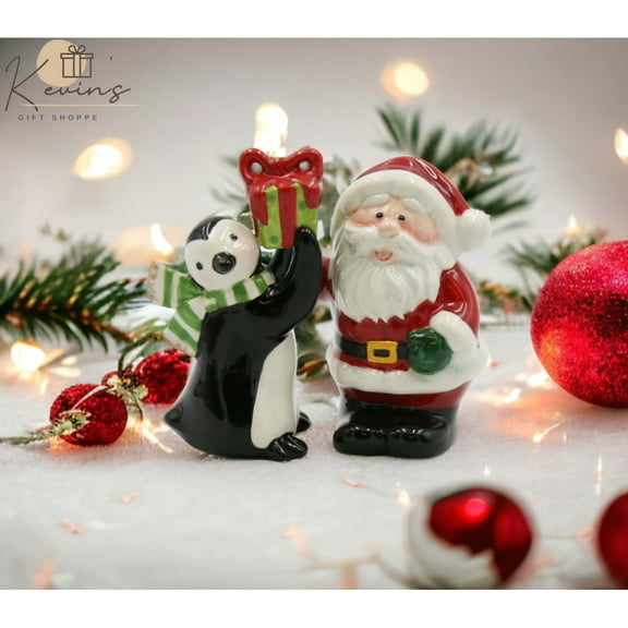 Ceramic Santa Claus Penguin Salt and Pepper Shakers Holiday Gift