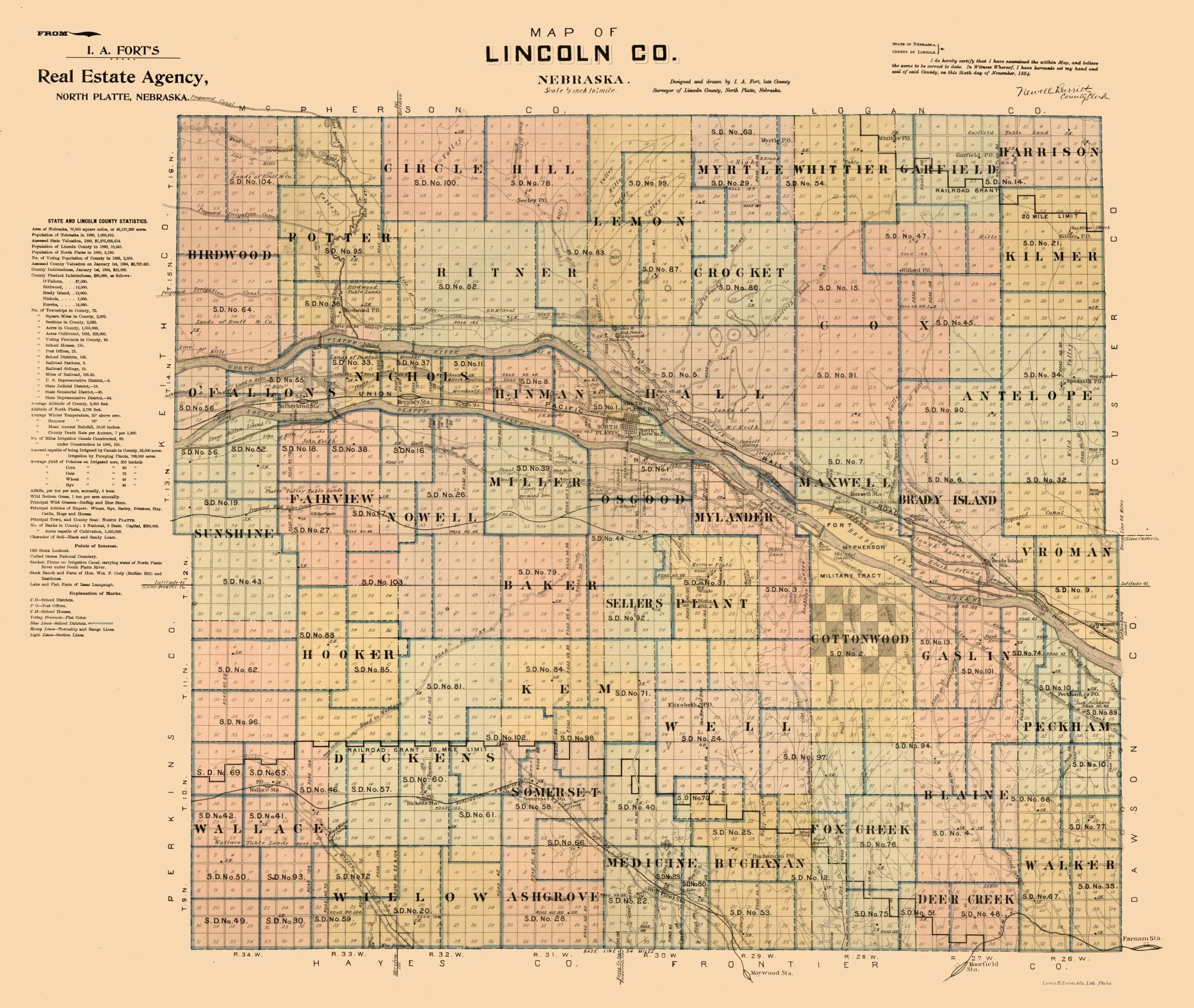 Lincoln County Nebraska Fort 1894 23.00 x 27.24 Matte Canvas