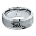 thumbnail image 2 of Tungsten Adult Bear Cub Following Walking Band Ring 8mm Men Women Comfort Fit Gray Step Bevel Edge Brushed Polished, 2 of 4
