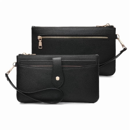 GAEKEAO Wristlet Wallets for Women Rfid Blocking Vegan Leather Card Phone Holder with 10 Card Slots 2 ID Window
