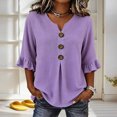 thumbnail image 4 of Women's 3/4 Sleeve V-Neck Plus Size Casual Fashion Blouse Loose Comfortable Top, 4 of 5