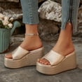 thumbnail image 5 of Hinvhai Wedge Chunky Platform Womens Sandals Backless Slip on Comfy Round Open Toe Mules Summer Sandals for Women Gold 7(39), 5 of 9