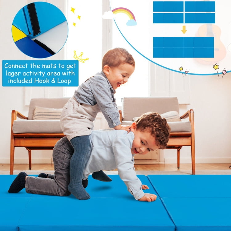 Resenkos Gymnastics Mat, Exercise Tumbling Mat,6 x 2 FT Tri-Fold Gym Mat with Handles and Removable Zippered Cover-Blue