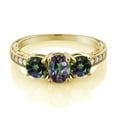 thumbnail image 2 of Gem Stone King 2.22 Ct Oval Green Mystic Topaz 18K Yellow Gold Plated Silver Moissanite Ring (Size 9), 2 of 4