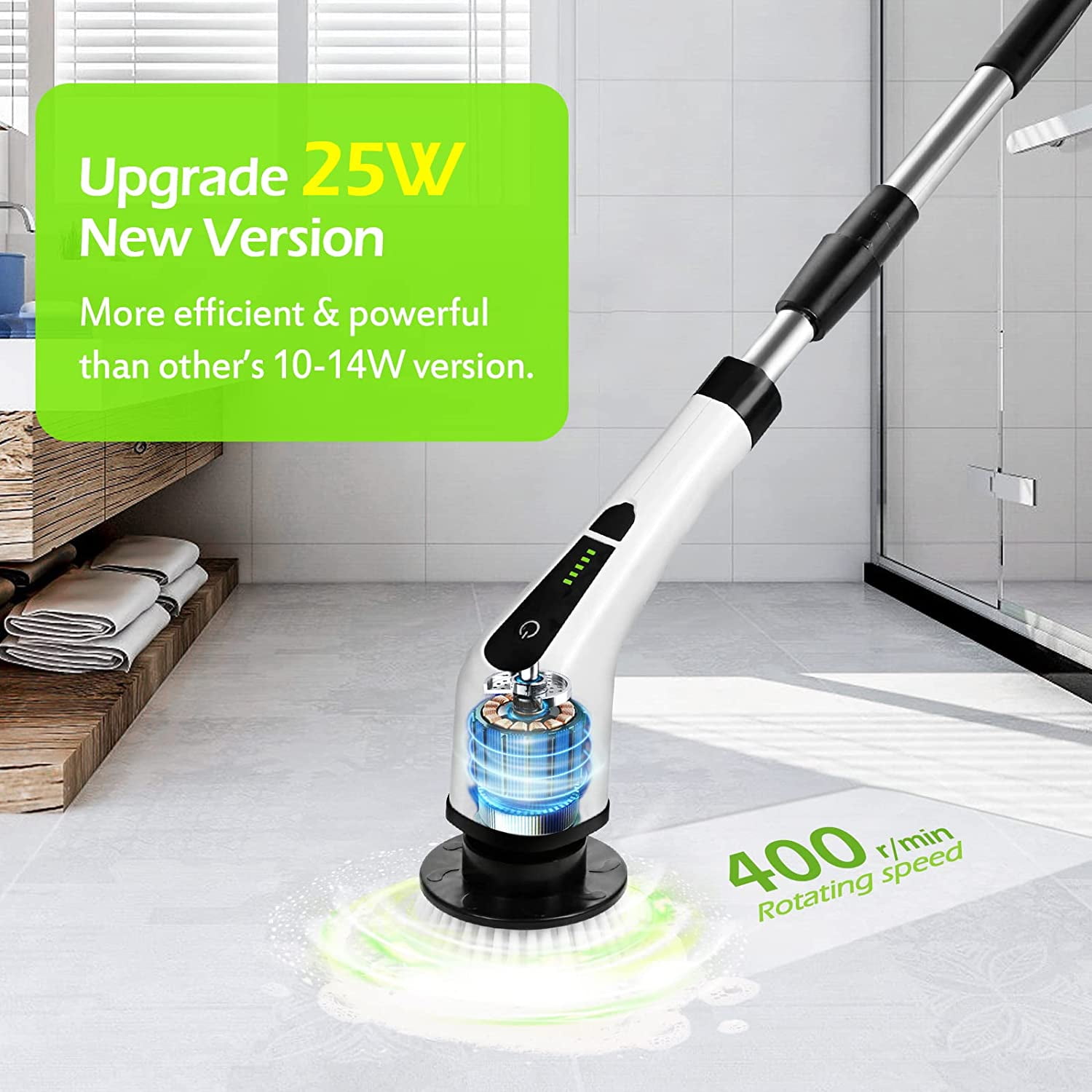 Electric Spin Scrubber, Electric Bathroom Cleaning Brush, LHPY Upgraded Version with 7 Replacement Brush Heads and Extension Handle, Suitable for Cleaning Walls, Floors, bathrooms, Kitchens, Cars