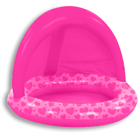 Water Stars 3.5ft Childrens Shaded Pool - Pink Hearts - with UV Protective Shade - Perfect wading pool for toddlers