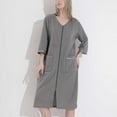 thumbnail image 4 of SWSMCLT Women's House Coat Soft Robe Knee Length V Neck Housecoat 3/4 Sleeve Cool Nightgown Pocket Zip Up Zipper Lightweight Waffle House Dress Grey X-Large, 4 of 4