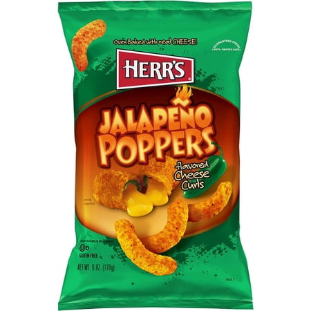 Herr's Jalapeno Cheese Curls, 6oz Bag in Resealable Plastic Packaging