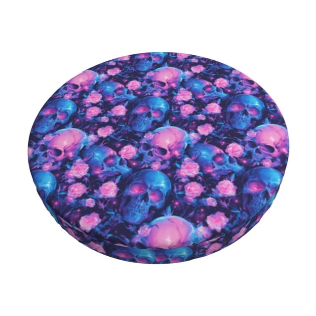 Disketp Blue Skull Rose Funda Redonda para Taburete, Funda de Cojín para Silla de Bar Suave y Elástica-12 inch