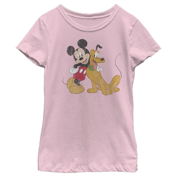 Girl's Mickey & Friends Mickey and Pluto Graphic Tee Light Pink Medium