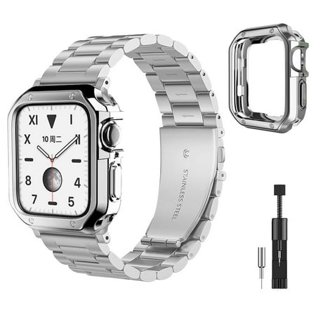 Compatible For Apple Watch Band 42mm 44mm 45mm 38mm 40mm 41mm, Stainless Steel iWatch wristbands With TPU Frame Case for Apple Watch Series 9/8/7/6/5/4/3/2/1/SE/Ultra 2