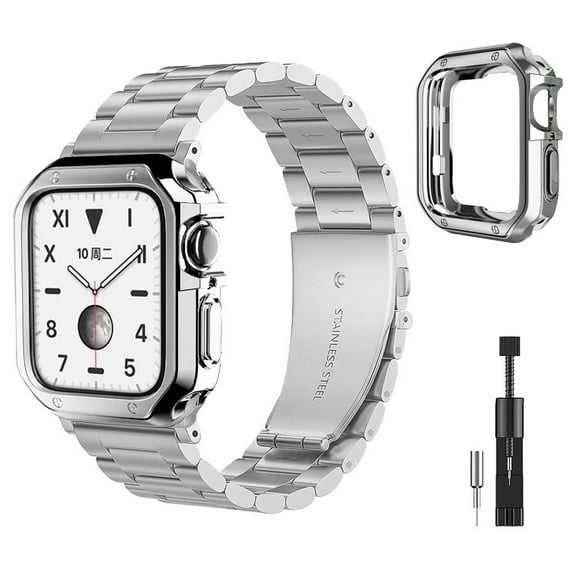 Compatible For Apple Watch Band 42mm 44mm 45mm 38mm 40mm 41mm, Stainless Steel iWatch wristbands With TPU Frame Case for Apple Watch Series 9/8/7/6/5/4/3/2/1/SE/Ultra 2