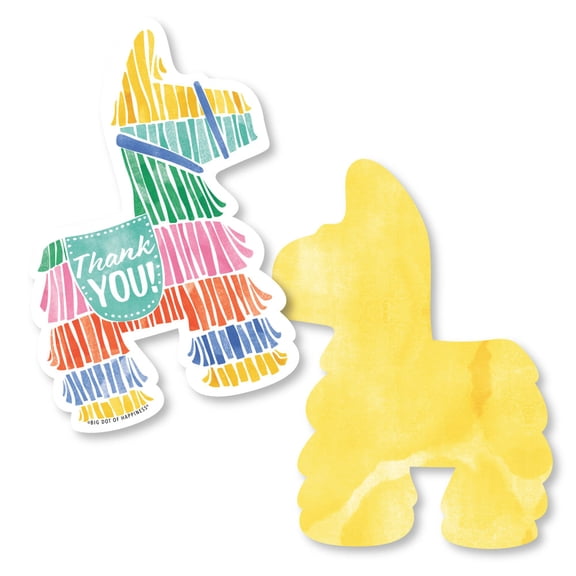 Big Dot of Happiness Fiesta Thank You Cards with Envelopes, Flat Pinata-Shaped Mexican Themed Party Blank Thank You Note Cards - Set of 12