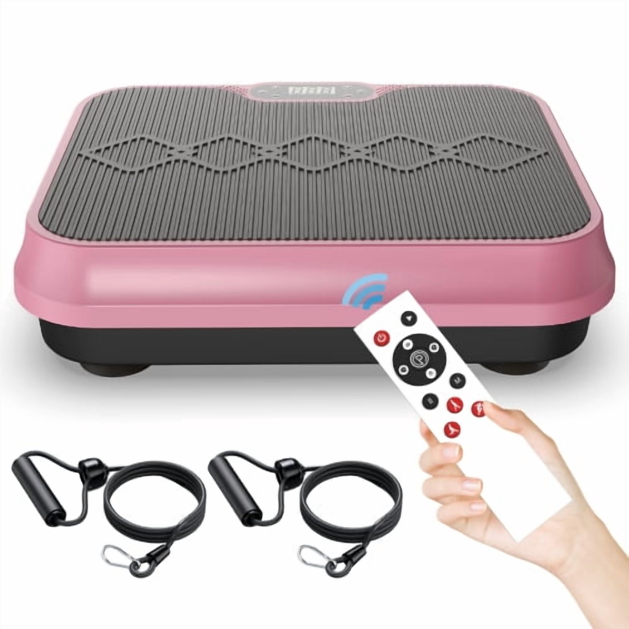 Vibration Plate Exercise Machine, Whole Body Workout Platform with Remote Control and Resistance Bands, Full Body Vibration Fitness Platform for Home Gym Weight Loss, Rose Red