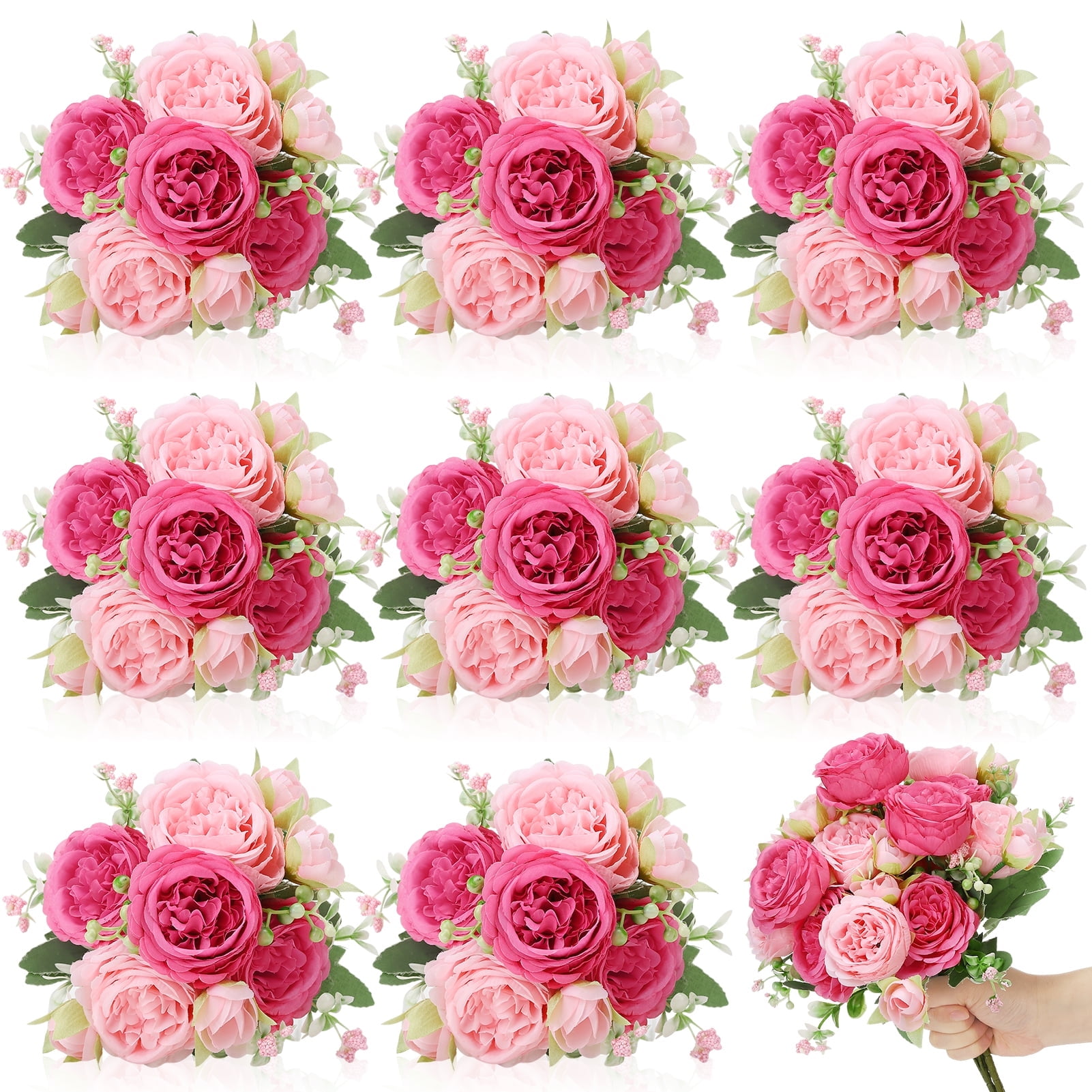 Armscye 8 Pcs Peonies Artificial Flowers, Mixed Pink Artificial Peonies, Silk Peonies Flowers for Centerpiece Table Wedding Party Home Decor