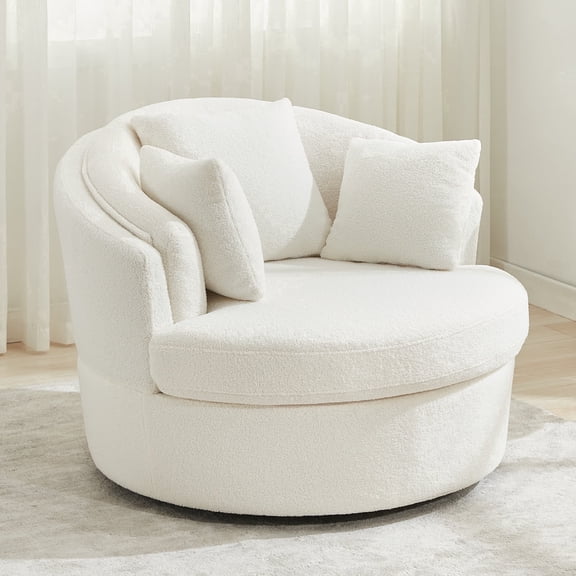BRILHAMEZ Modern Oversized 360° Swivel Accent Chair, Cozy Lambswool Fabric Round Cuddle Chair Single Sofa Lounge Chair for Living Room and Bedroom,White